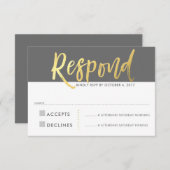 RSVP応答金ゴールドフェイクタイプgray 招待状 (正面/裏面)