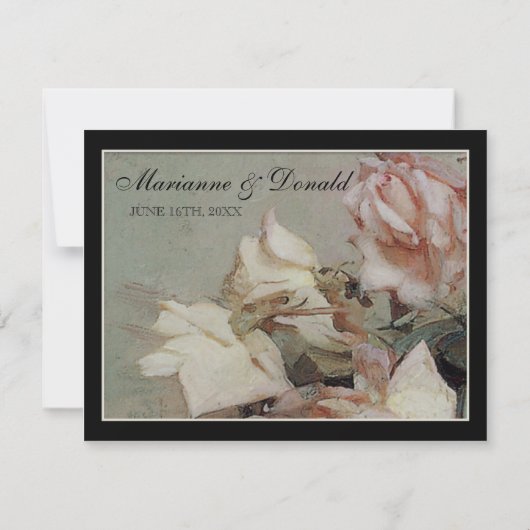 RSVP応答、印象派クリームピンクのバラ 出欠カード (裏面)