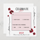 RSVP愛祝と赤い花 招待状 (正面/裏面)