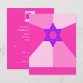 RSVP披露宴バルミツワー招待状ピンク 出欠カード (正面/裏面)