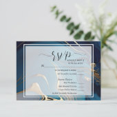 RSVP抽象芸術液体金ゴールドブルーマーブルミール選択 出欠カード (スタンド正面)