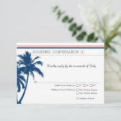 RSVP搭乗パスネイビーブルー&赤面ピンク 出欠カード (スタンド正面)