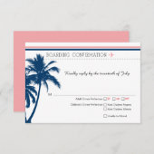 RSVP搭乗パスネイビーブルー&赤面ピンク 出欠カード (正面/裏面)