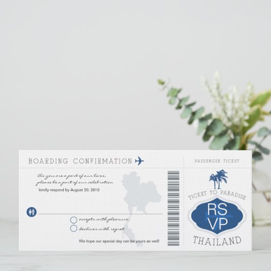 RSVP搭乗券タイ結婚式招待状 招待状 (スタンド正面)