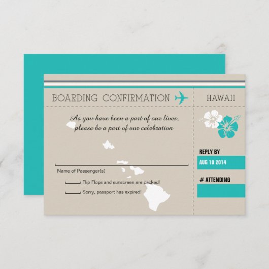 RSVP搭乗券ハワイへ 出欠カード (正面/裏面)