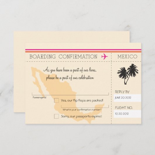 RSVP搭乗券メキシコへ 出欠カード (正面/裏面)