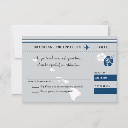 RSVP搭乗券TO HAWAII Gray and Blue 出欠カード (正面)