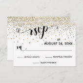 RSVP書道ハート、金ゴールド紙吹雪、 出欠カード (正面/裏面)