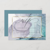 RSVP梅エレガントとティール(緑がかった色)大理石インク 出欠カード (正面/裏面)