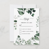 RSVP植物性の緑の葉の水色結婚の 招待状 (正面)