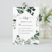 RSVP植物性の緑の葉の水色結婚の 招待状 (スタンド正面)