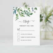 RSVP植物性の緑の葉の水色結婚の 招待状 (スタンド正面)