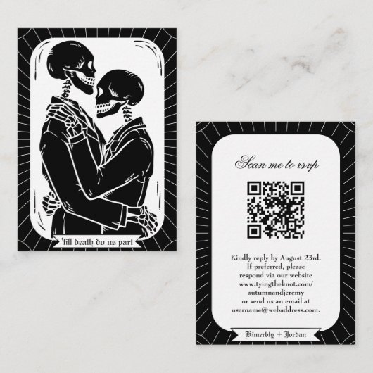 RSVP死のQRコードまで結婚のゴシック骨格 エンクロージャーカード (正面/裏面)
