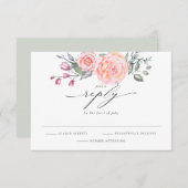 RSVP水エレガント色素朴コテージピンクローズ 出欠カード (正面/裏面)