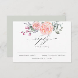 RSVP水エレガント色素朴コテージピンクローズ 出欠カード