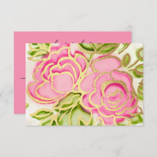 RSVP水絵を描色ピンクのバラ 招待状 (正面/裏面)