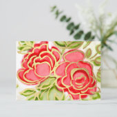 RSVP水絵を描色赤バラ 招待状 (スタンド正面)