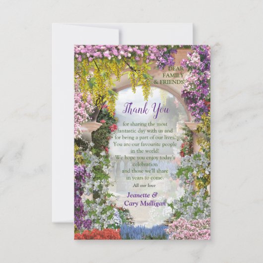 RSVP湖のアーチウェイの上に花を引く 出欠カード (正面)