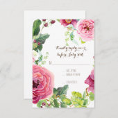 RSVP牡丹バラリースリーフラスバーモダンシンプルル 出欠カード (正面/裏面)