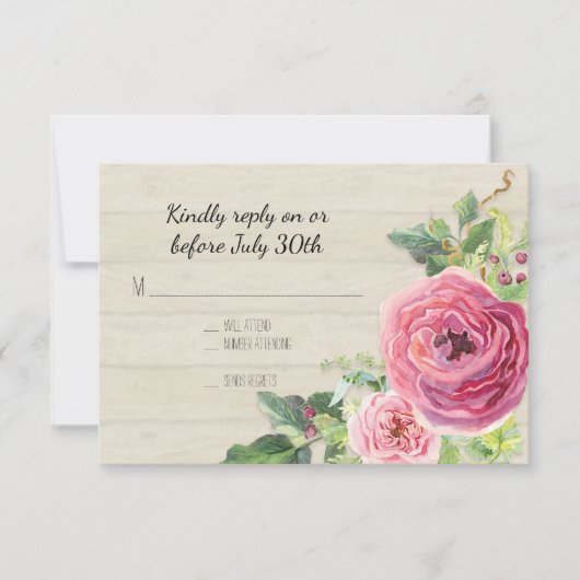 RSVP牡丹バラ素朴カントリーファームウッド 出欠カード (正面)