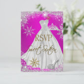 RSVP甘い16Sweet sixteenホットピンクホワイト金ゴールド 招待状 (スタンド正面)