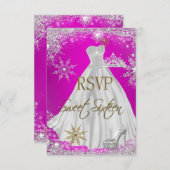 RSVP甘い16Sweet sixteenホットピンクホワイト金ゴールド 招待状 (正面/裏面)