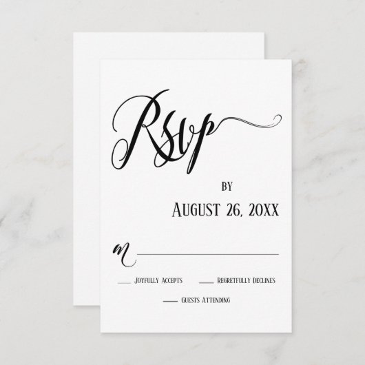 RSVP白黒カードの詳細な花形 出欠カード (正面/裏面)