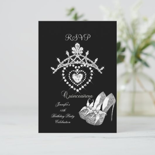 RSVP白黒キンセアニェラパーティーシューズティアラ 出欠カード (スタンド正面)
