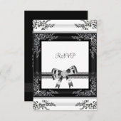 RSVP白黒レースフローラダイヤモンド3 招待状 (正面/裏面)