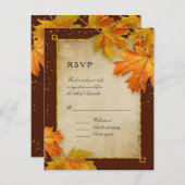 RSVP秋秋の秋の落ち葉くエレガントウェディング 出欠カード (正面/裏面)