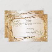 RSVP第50の金ゴールドのグリッター記念日 出欠カード (正面/裏面)