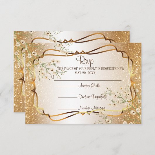 RSVP第50の金ゴールドのグリッター記念日 出欠カード (正面/裏面)