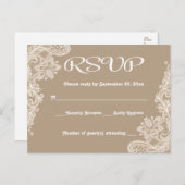 RSVP素朴フローラレースブラウン&ホワイトタレースのようン インビテーションポストカード (正面/裏面)