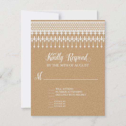 RSVP素朴ヴィンテージレースクラフトスクリプトタイポグラフィ 出欠カード (正面)