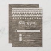 RSVP素朴ヴィンテージレース木製スクリプトタイポグラフィ 出欠カード (正面/裏面)