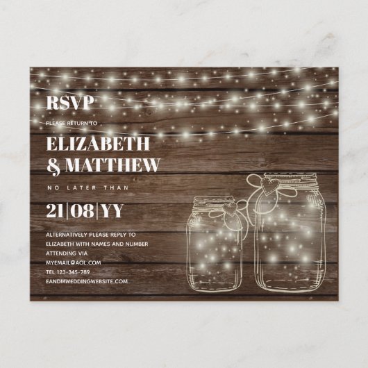 RSVP素朴 Mason Jars Strings Lights Budget ポストカード (正面)