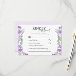 RSVP紫フローラ水色結婚の 出欠カード