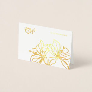 RSVP結婚のカードゴルフォイルユリの花 箔カード