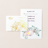 RSVP結婚のカードゴルフォイルユリの花 箔カード (ディスプレー)