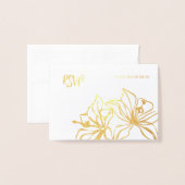 RSVP結婚のカードゴルフォイルユリの花 箔カード (封筒付き正面)