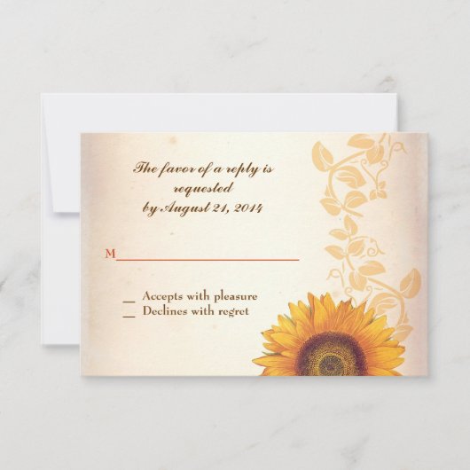 rsvp結婚のヒマワリデザイン 出欠カード (正面)