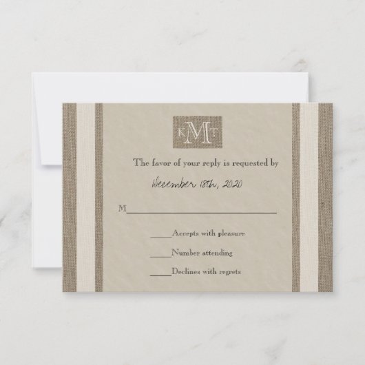 RSVP結婚式招待状-- Burlap Parchment Look 出欠カード (正面)