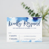 RSVP親切にダークブルーモダンの水色に対応 出欠カード (スタンド正面)