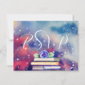 RSVP親切に応答する水の色の本パープル結婚ズ 出欠カード (正面)