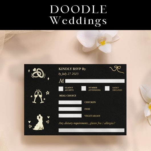 RSVP親切に応答フォイルDoodle応答エンクロージャ 箔招待状