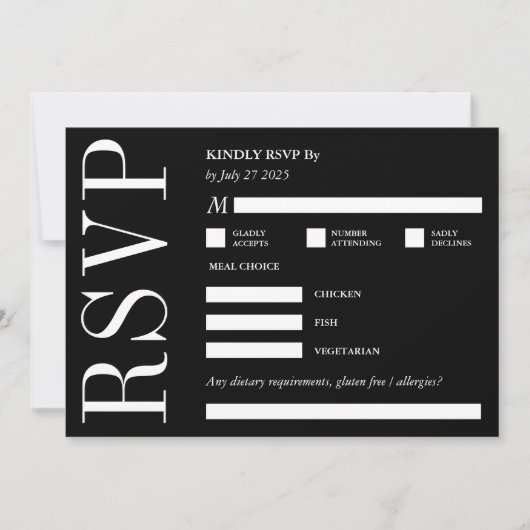 RSVP親切に返信ブラック&ホワイトモノグラムはっきりした 招待状 (正面)