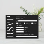 RSVP親切に返信ブラック&ホワイトモノグラムはっきりした 招待状 (スタンド正面)