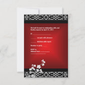 RSVP誕生日アジア赤黒フローラシルバーホワイト 出欠カード (裏面)