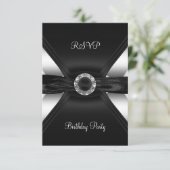 RSVP誕生日ダイヤモンドジュエル白黒シルバー 出欠カード (スタンド正面)