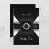 RSVP誕生日ダイヤモンドジュエル白黒シルバー 出欠カード (正面/裏面)